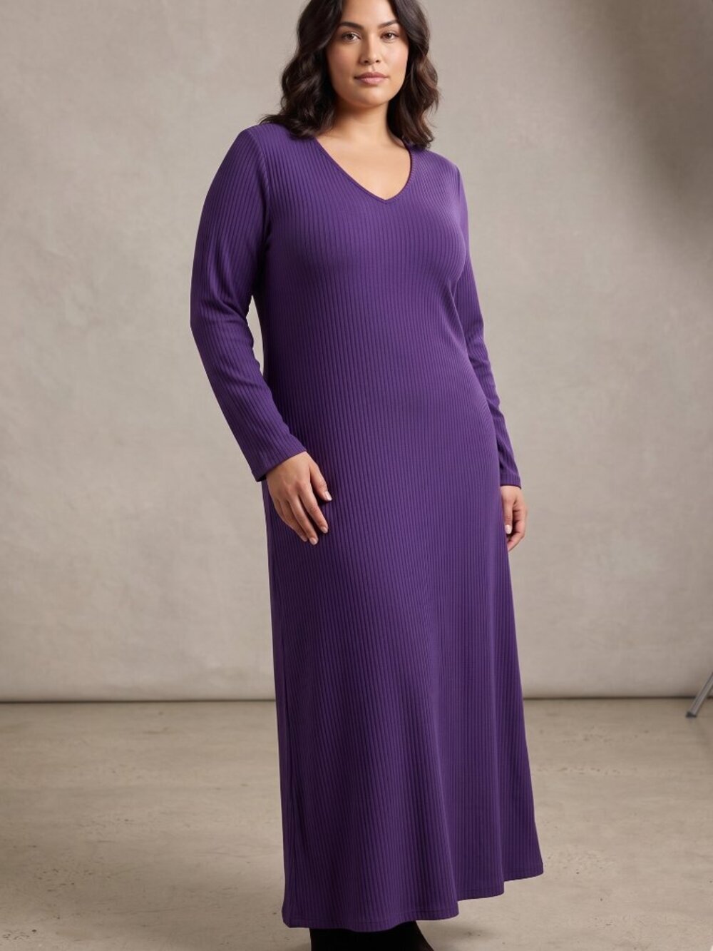 NWOT | Purple Ribbed V-Neck Long Sleeve Maxi Sweater Dress | 2XL